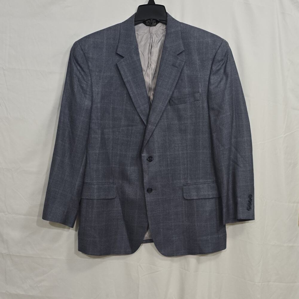 Jos. A. Bank 46R Blue/Gray Plaid Silk Wool Blazer 2-Button Double Vent Pockets